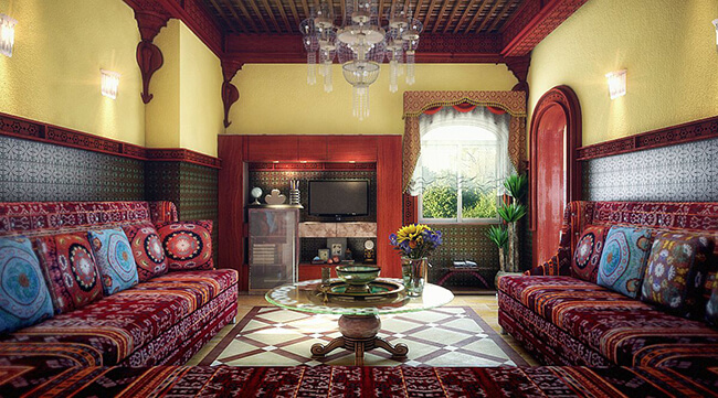 Золотые и красные цвета в марокканском итерьере