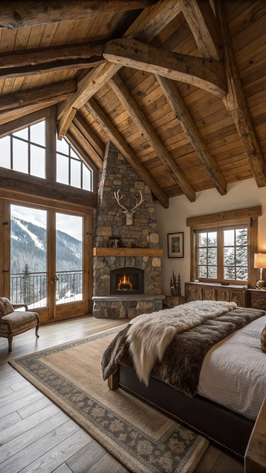 спальня в частном доме с камином