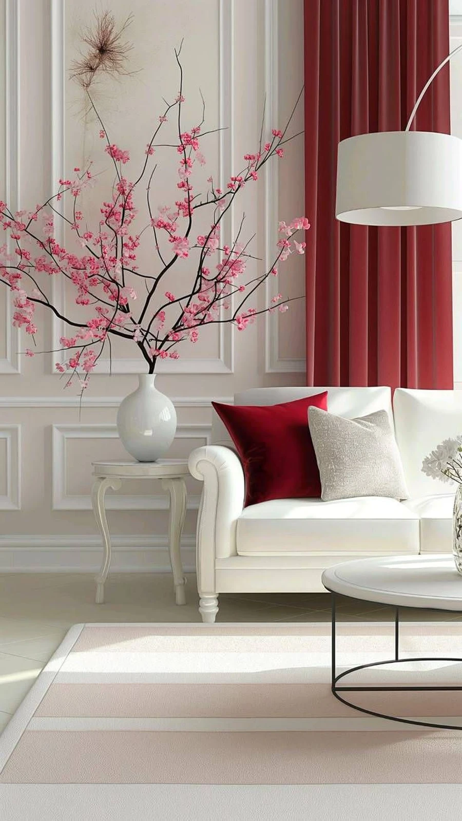 Гостиная с красными шторами в стиле модерн