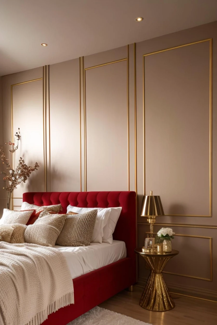 Спальня с зотолыми аксессуарами