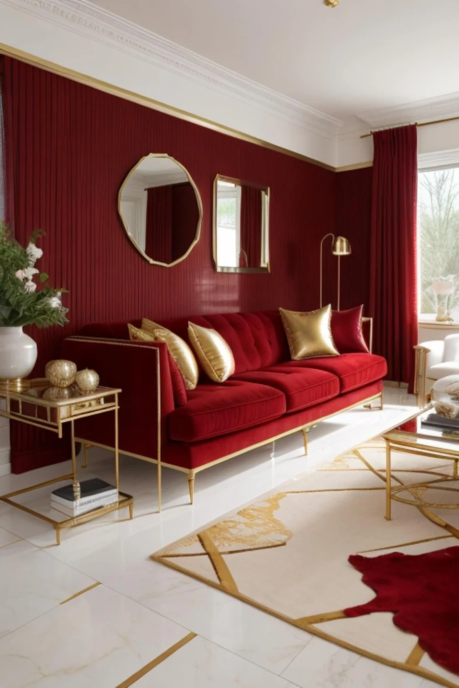 Гостиная в красно-золотых цветах