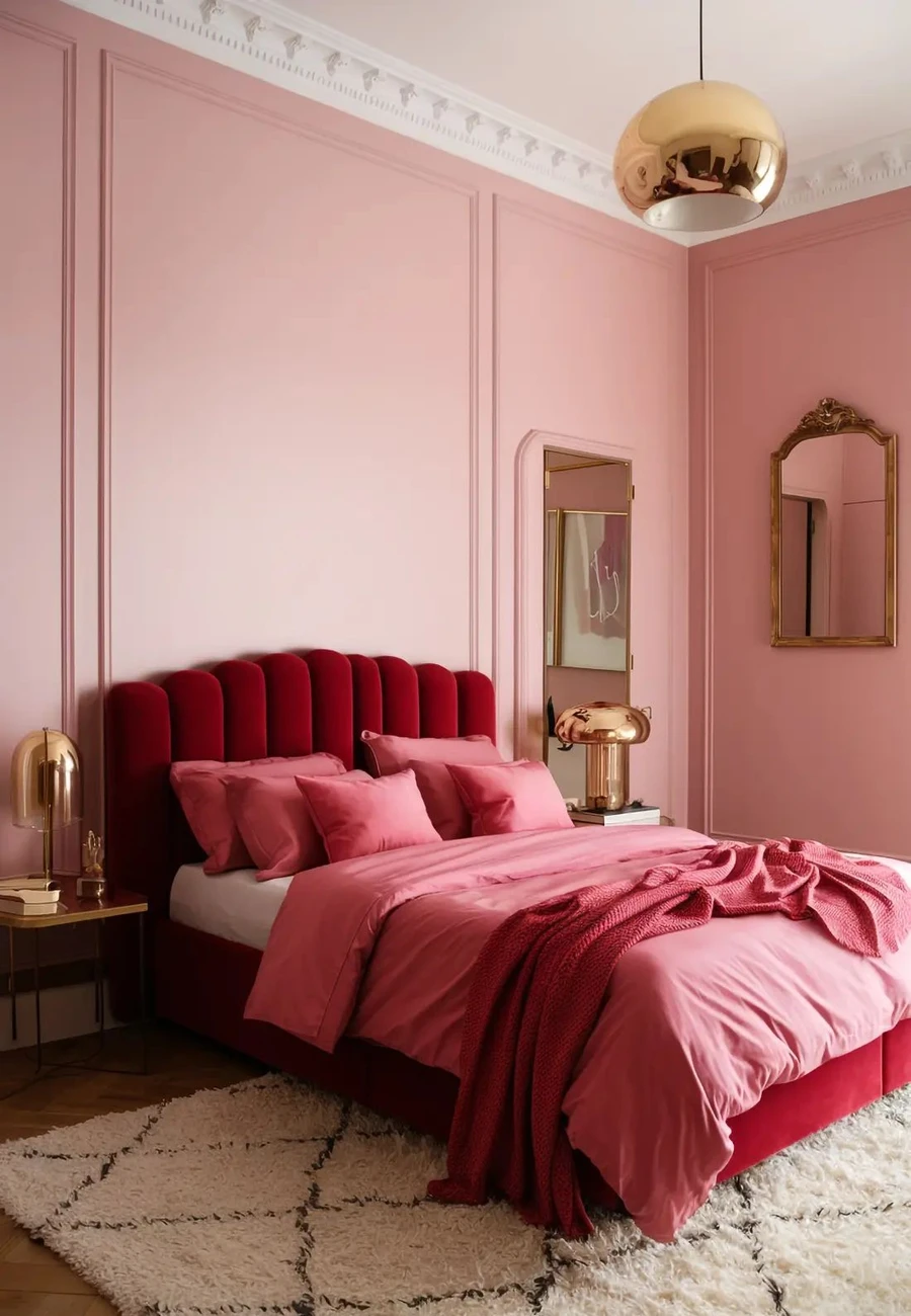 Дизайн спальни в розово-красных цветах