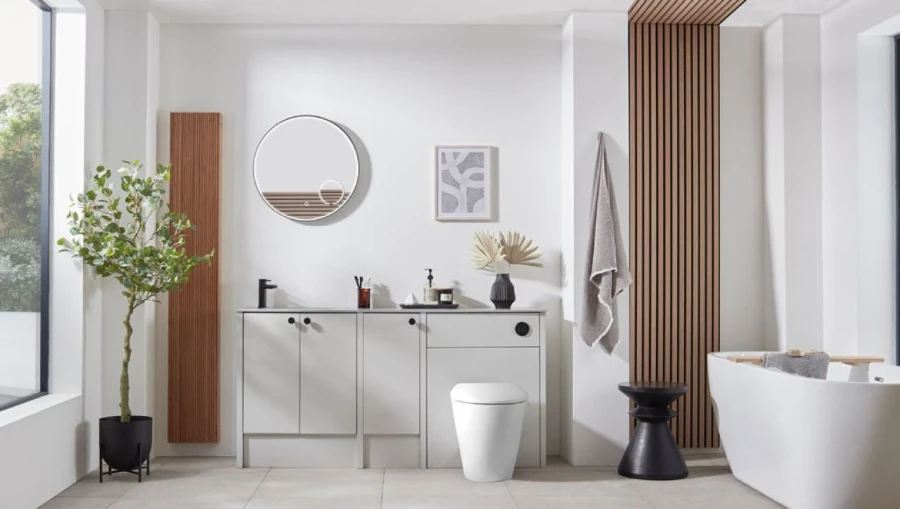 Дизайн интерьера ванной в стиле джапанди
