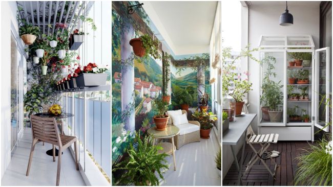 Светлые цвета на балконе с растениями