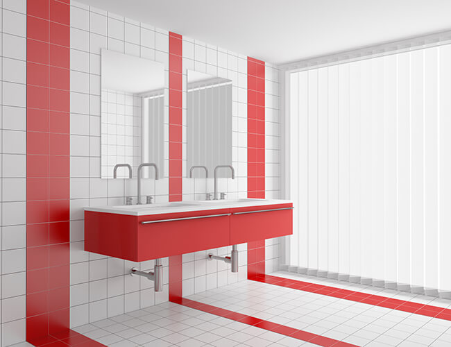 Красный декор ванной